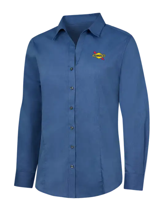 Light Navy Womens Crosshatch Easy Care Shirt w/Sunoco Logo