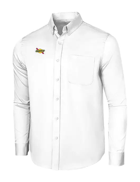 Long Sleeve White Superpro React Twill Shirt w/Sunoco Logo