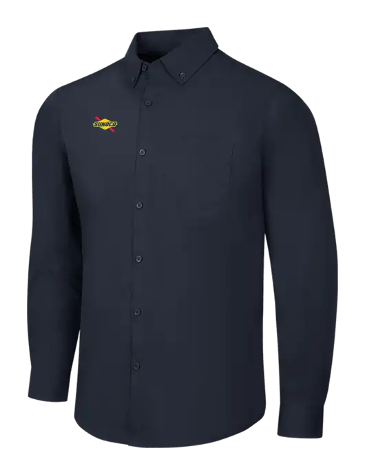 Navy Long Sleeve Carefree Poplin Shirt w/Sunoco Logo