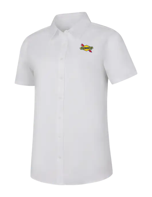 Womens White Short Sleeve Superpro React Twill Shirt w/Sunoco Logo