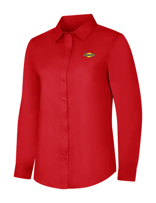 Red Womens Long Sleeve Superpro React Twill Shirt w/Sunoco Logo