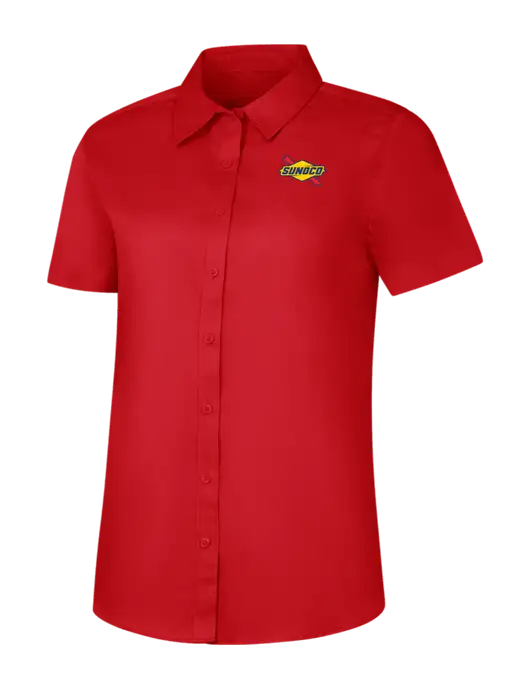 Womens Red Short Sleeve Superpro React Twill Shirt w/Sunoco Logo