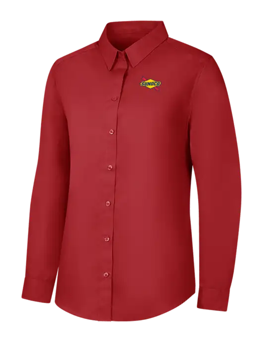 Womens Rich Red  Long Sleeve Carefree Poplin Shirt w/Sunoco Logo