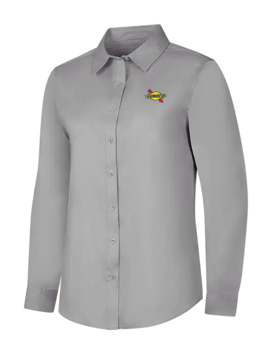Light Grey Womens Long Sleeve Superpro React Twill Shirt w/Sunoco Logo
