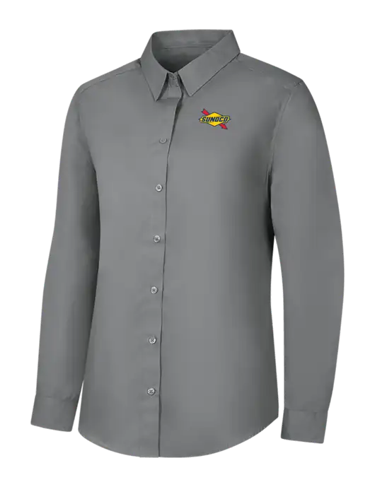 Womens Medium Grey Long Sleeve Carefree Poplin Shirt w/Sunoco Logo