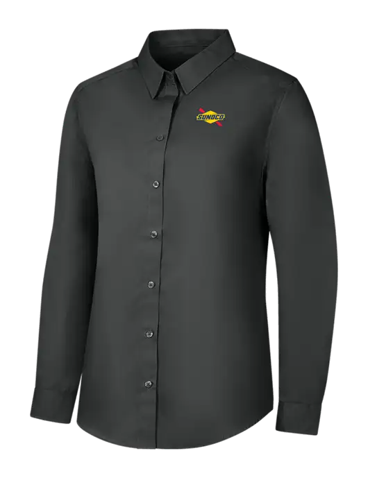 Womens Dark Grey Long Sleeve Carefree Poplin Shirt w/Sunoco Logo
