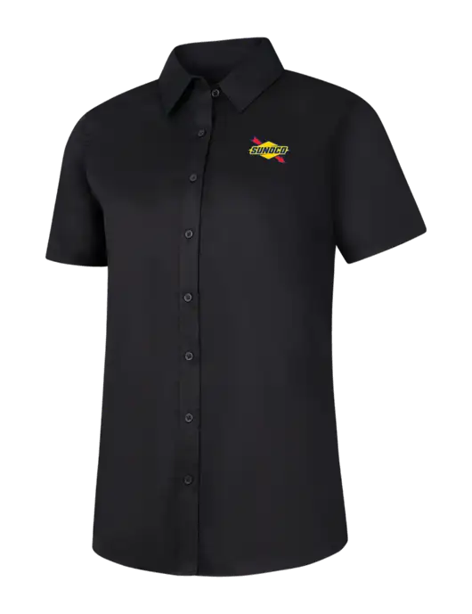 Womens Black Short Sleeve Superpro React Twill Shirt w/Sunoco Logo
