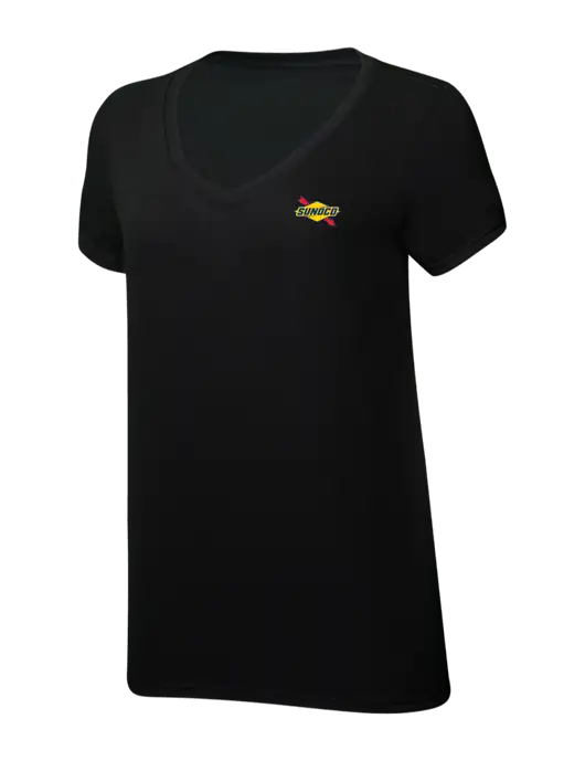 Womens Simply Soft V-Neck Black 4.5oz  Poly/Combed Ring Spun Cotton T-Shirt w/Sunoco Logo