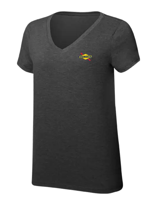 Womens Simply Soft V-Neck Black Frost 4.5oz  Poly/Combed Ring Spun Cotton T-Shirt w/Sunoco Logo