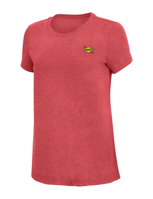 Womens Simply Soft Red Frost 4.5oz Poly/Combed Ring Spun Cotton T-Shirt w/Sunoco Logo