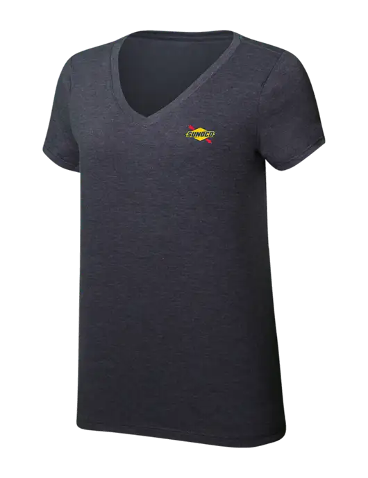 Womens Simply Soft V-Neck Heather Charcoal 4.5oz  Poly/Combed Ring Spun Cotton T-Shirt w/Sunoco Logo