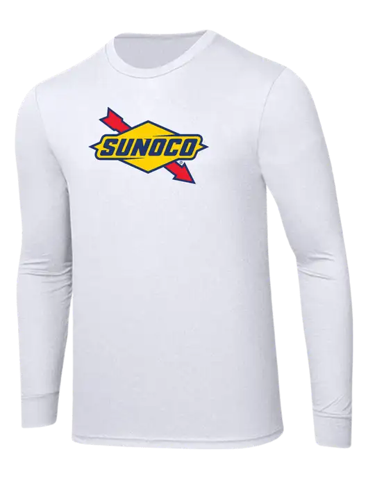Simply Soft Long Sleeve White 4.5 oz, Poly/Combed Ring Spun Cotton T-Shirt w/Sunoco Logo