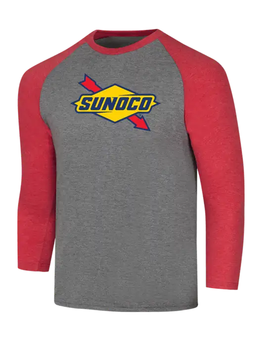 Simply Soft 3/4 Sleeve Red Frost/Grey Frost Ring Spun Cotton T-Shirt w/Sunoco Logo