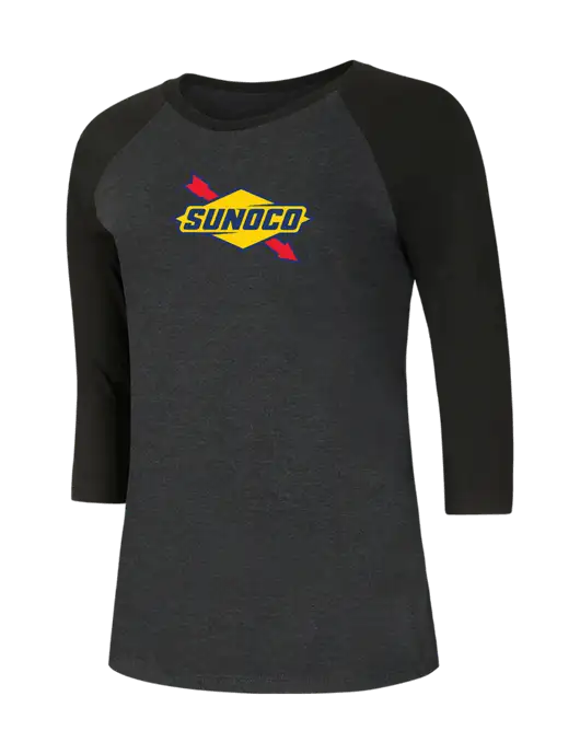 Womens Simply Soft 3/4 Sleeve Black/Black Frost Ring Spun Cotton T-Shirt w/Sunoco Logo