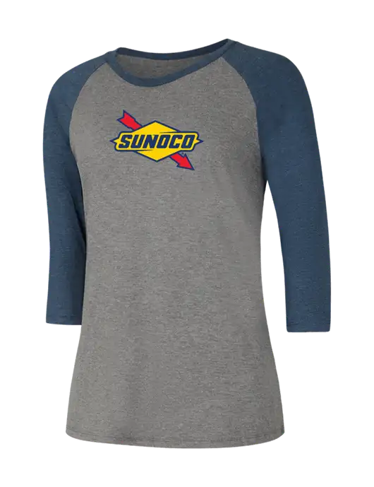 Womens Simply Soft 3/4 Sleeve Navy Frost/Grey Frost Ring Spun Cotton T-Shirt w/Sunoco Logo