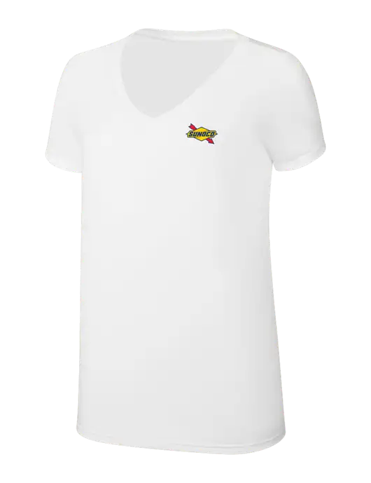 Womens Simply Soft V-Neck White 4.5oz  Poly/Combed Ring Spun Cotton T-Shirt w/Sunoco Logo