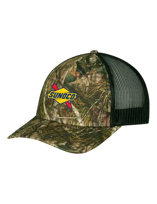 Mossy Oak Break Up Country/Black Mesh Trucker Cap w/Snap Back  w/Sunoco Logo