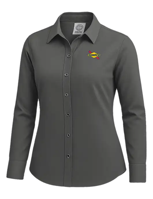 Brooks Brothers Womens Dark Grey Wrinkle-Free Stretch Nailhead Shirt w/Sunoco Logo