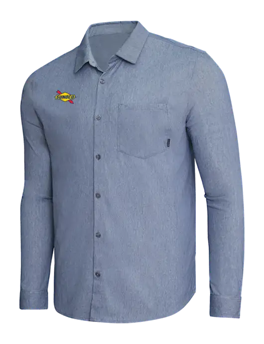 OGIO Slate Blue Heather Extend Long Sleeve Button Up Shirt w/Sunoco Logo