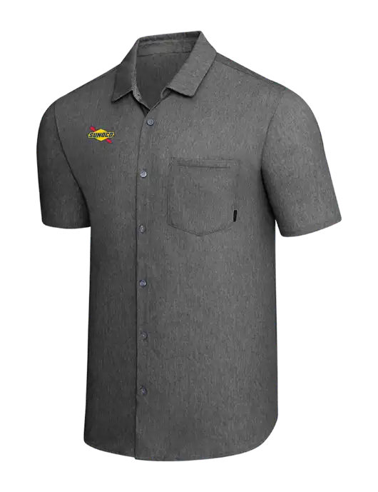 OGIO Dark Grey Heather Extend Short Sleeve Button Up Shirt w/Sunoco Logo