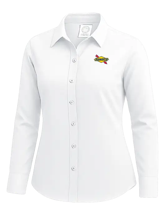 Brooks Brothers Womens White Wrinkle-Free Stretch Nailhead Shirt w/Sunoco Logo