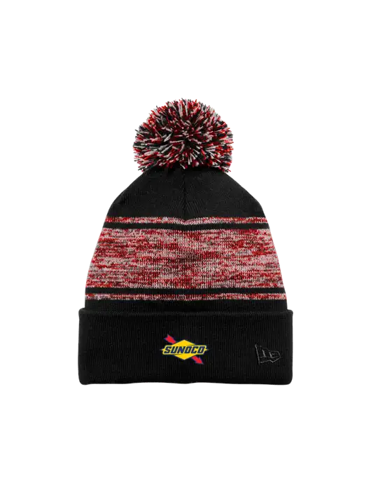 New Era Black/Red Knit Chilled Pom Beanie w/Sunoco Logo
