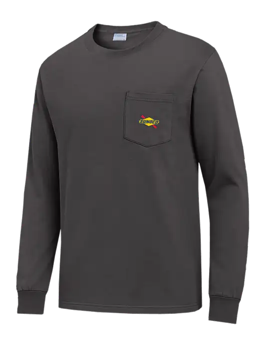Charcoal Long Sleeve Heavyweight 6.1 oz Pocket T-Shirt w/Sunoco Logo