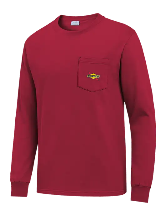Red Long Sleeve Heavyweight 6.1 oz Pocket T-Shirt w/Sunoco Logo