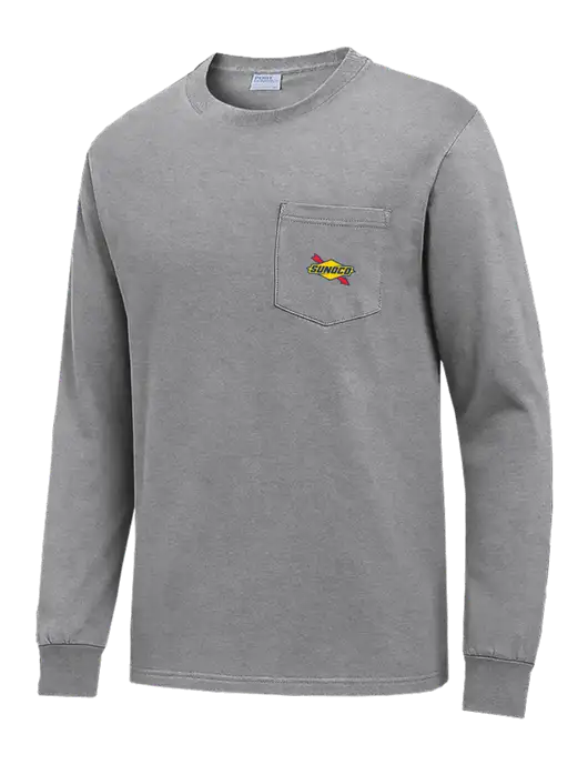 Medium Grey Heather Long Sleeve Heavyweight 6.1 oz Pocket T-Shirt w/Sunoco Logo