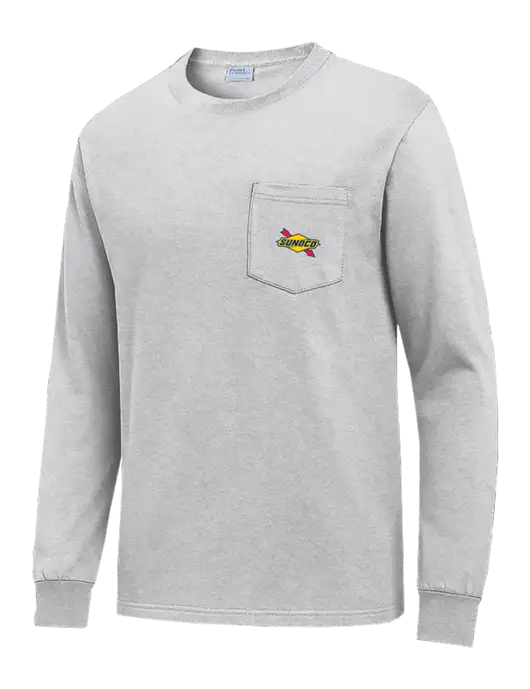Light Grey Heather Long Sleeve Heavyweight 6.1 oz Pocket T-Shirt w/Sunoco Logo