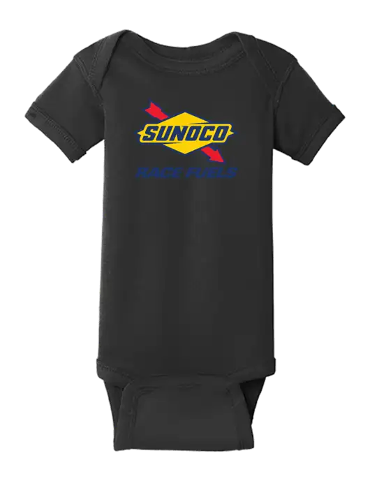 Rabbit Skins Black Infant Short Sleeve Baby Rib Bodysuit w/Sunoco Race Fuels Logo