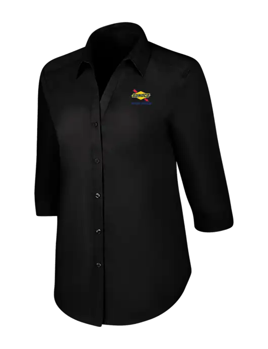 Womens Black 3/4 Sleeve Carefree Poplin Shirt w/Sunoco Race Fuels Logo