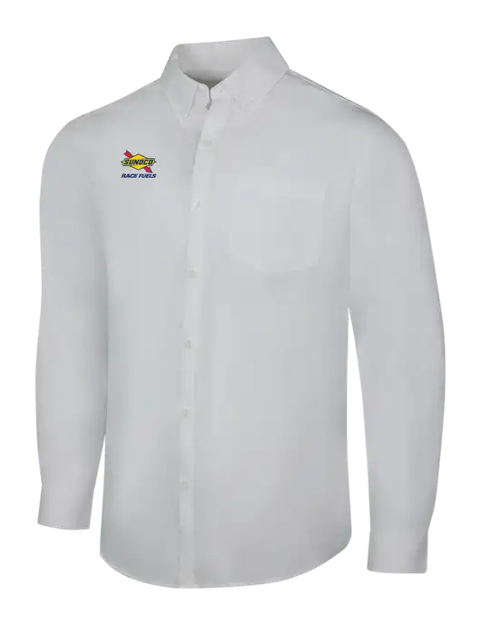 White Long Sleeve Carefree Poplin Shirt w/Sunoco Race Fuels Logo