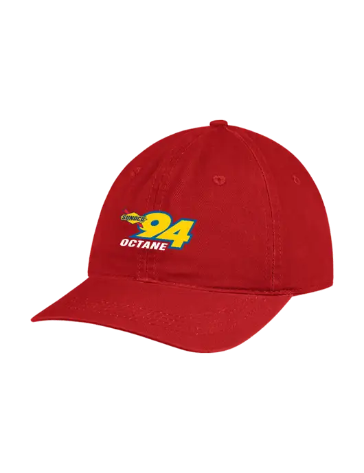 Garment Washed Unstructured Twill Red Cap w/Sunoco 94 Octane Logo