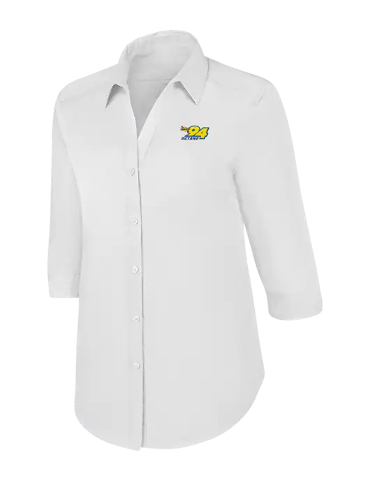 Womens White 3/4 Sleeve Carefree Poplin Shirt w/Sunoco 94 Octane Logo