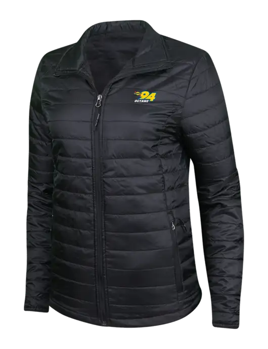 Womens Black Puffy Packable Jacket w/Sunoco 94 Octane Logo