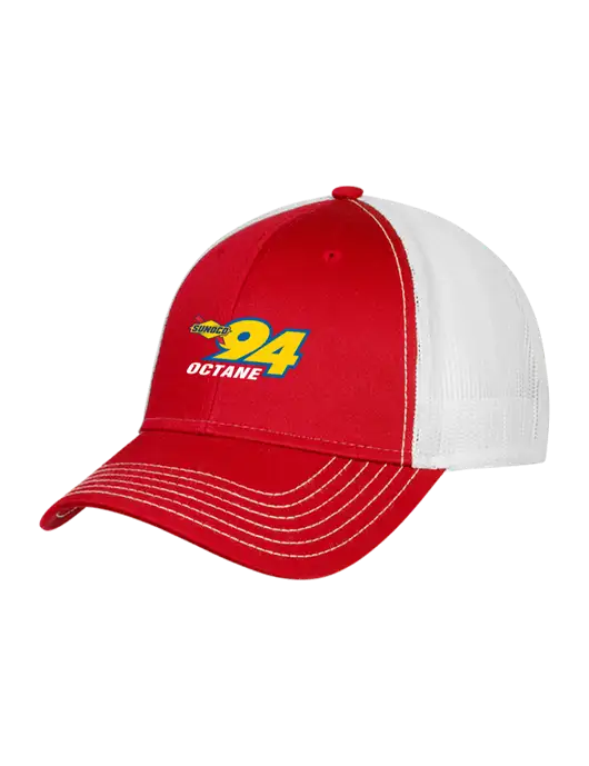 Red/White Mesh Trucker Cap Snap Back w/Sunoco 94 Octane Logo