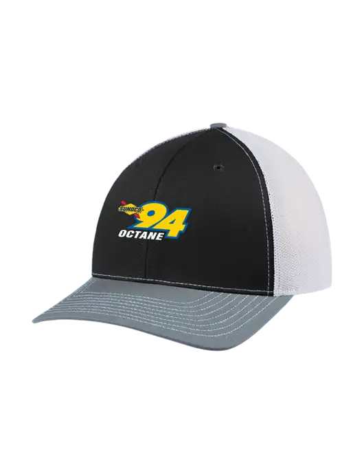 Richardson Adjustable Snapback Original 112 Trucker Cap Black/Light Heather Grey/White Mesh w/Sunoco 94 Octane Logo
